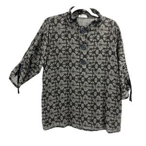 Terra SJ Apparel Wired Collar Tunic Women size Large Gray tie dye Cinch Sleeves